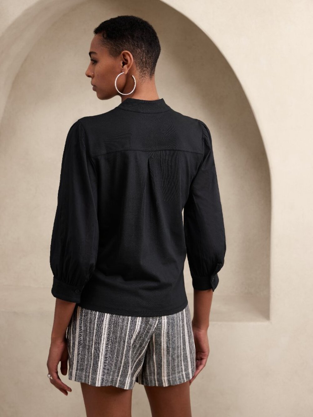NWT Banana Republic 3/4 Sleeve Organic Cotton Top Black Small #A2444 - Picture 4 of 10